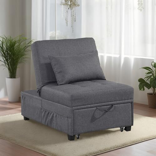Convertible Sofa Bed 4-in-1 Sleeper Chair with Pillow, Dark Gray L20460