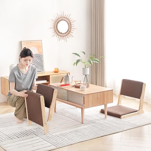 Tatami Chair Foldable Floor Seat with Cushion, Wood Grey W54308