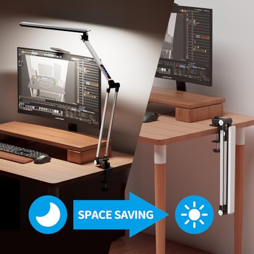 Metallic Gray LED Desk Lamp with Clamp, Touch Control, Swing Arm P544469