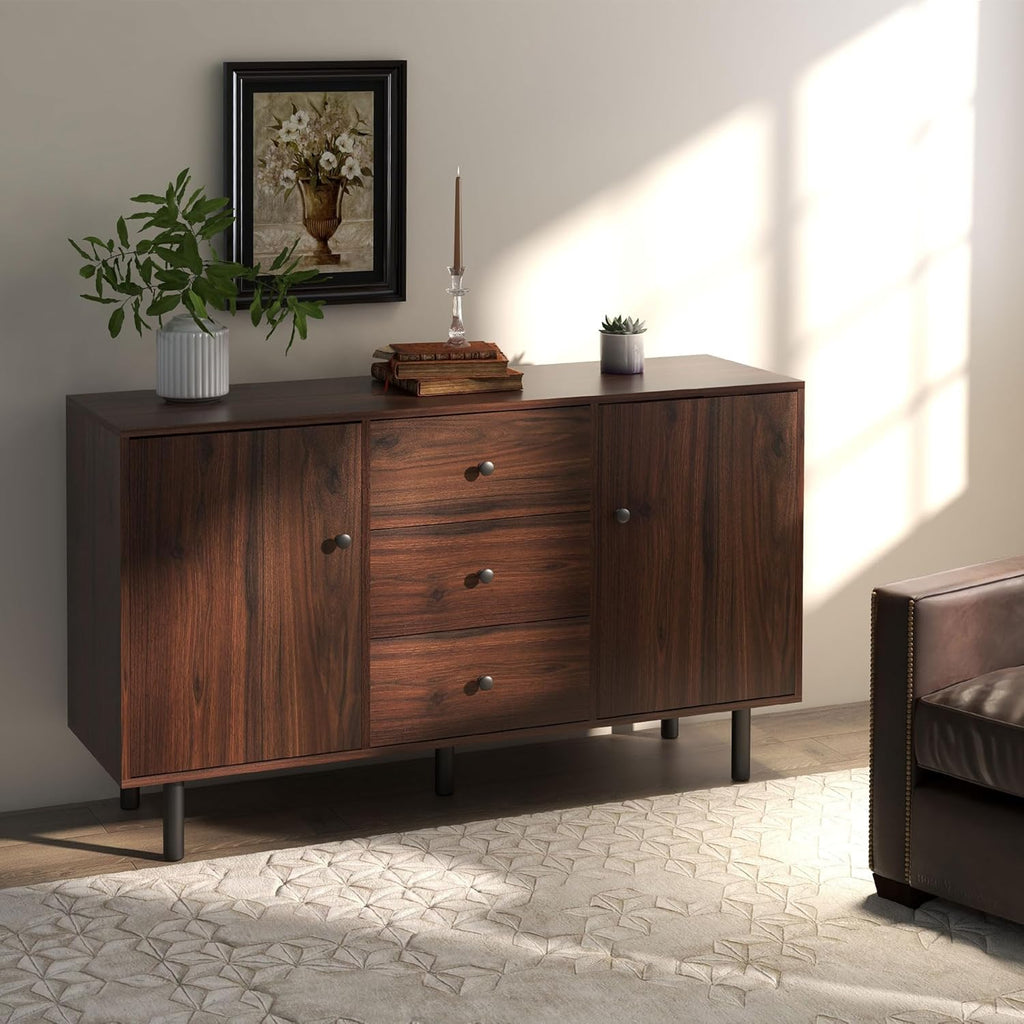 HOMCOM Sideboard Buffet Cabinet with 2 Cupboards, 3 Drawers, Brown X7695
