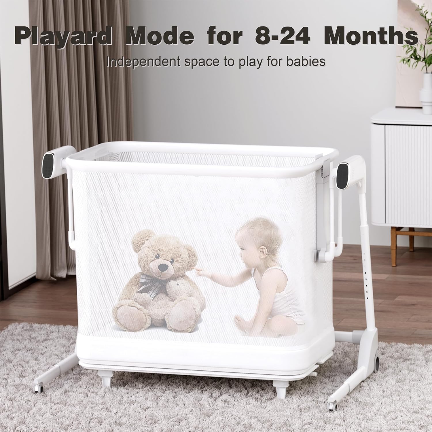 Maydolly Baby Bassinet with Automatic Cry Detection, Rocking Bassinet with Mattress for Newborns and Toddlers, White U73299