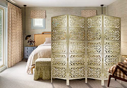 COTTON CRAFT Room Divider Wood Screen 4 Panel Folding Antique Brown I1572