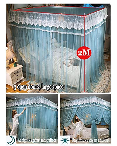 4 Corner Post Bed Canopy, Princess Room Curtain Mosquito Net, Twin Queen King (Blue 2) O59172