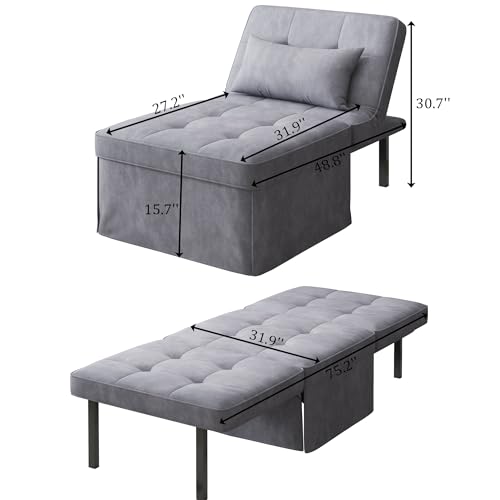 Sofa Bed 4 in 1 Folding Ottoman Couch with Adjustable Backrest, Gray R56224