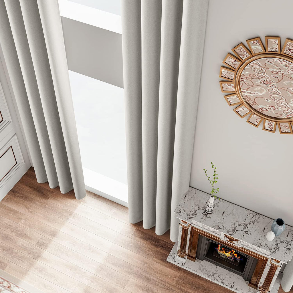 Faux Linen Total Blackout Extra Long Curtain, 2 Story for High Ceiling, Silver White, 1 Panel, 52 x 144 Inch G553
