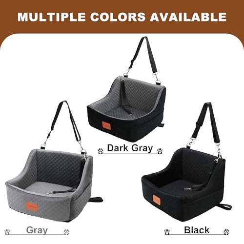 Dog Car Seat for Small Medium Dogs, Detachable Washable Booster Seat with Storage Pockets, Grey D573374