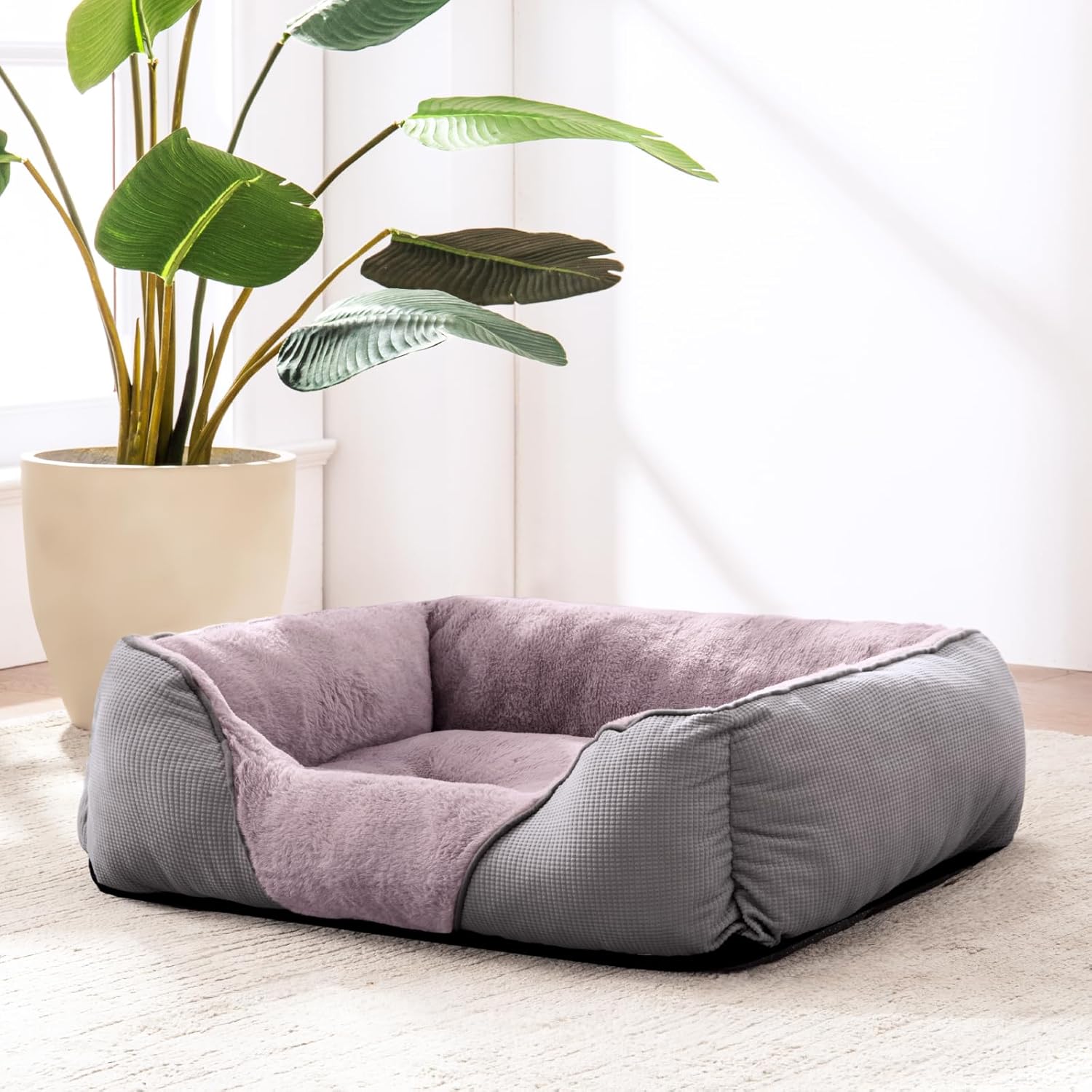 MIXJOY Dog Beds for Small Medium Dogs, Washable Rectangle Pet Bed, Grey U522847