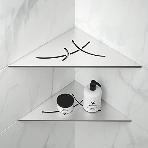Corner Shower Shelf 10" Brushed 304 Stainless Steel Recessed Triangular Corner Shelf Bathroom for Tiled Wall, No Drilling Needed