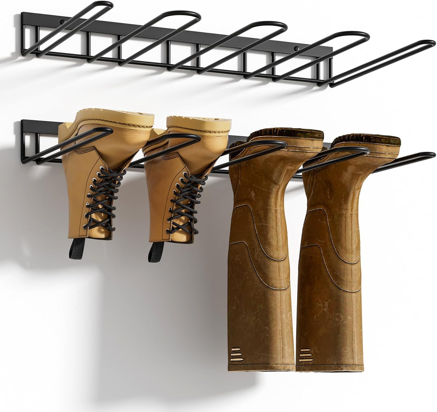 Boot Rack, Wader Hangers for Boot, Metal Wall Mounted Shoe Rack, 4 Pair Boot Organizer Rack for Tall Boots and Cowboy Boot, Boot Trays for Entryway,Garage (2 Pack)