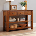 Knocbel Long Console Table with 3 Storage Drawers and Double Bottom Open Shelves,Wooden Sofa Tables Classic Retro and Modern Design for Entryway Entry Hallway Foyer,50" W x 16" D x 30" H,Brown