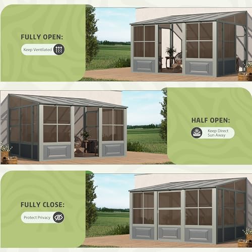 EROMMY 10' x 16' Wall Mounted Sunroom Gazebo with Aluminum Frame and Polycarbonate Roof S765