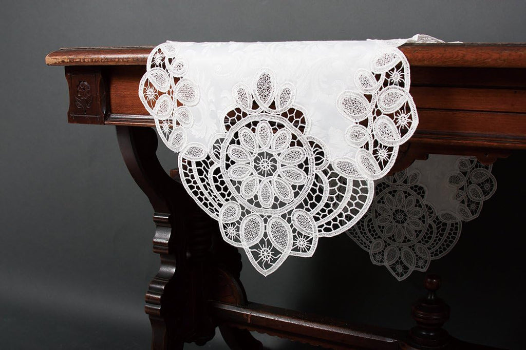 Antebella Lace Embroidered Cutwork Table Runner, 15 by 34-Inch, White O5288