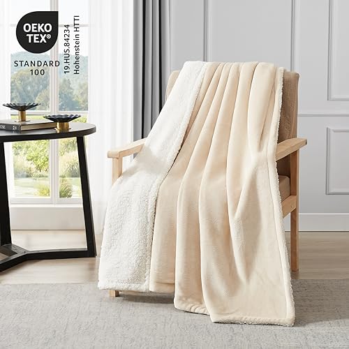 King-California King Plush Reversible Bed Blanket, Brown O55234