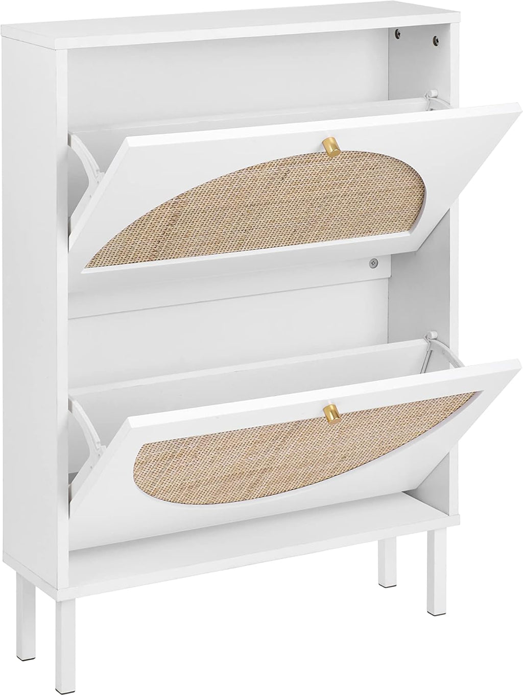 Yoluckea Rattan Shoe Cabinet with 2 Flip Drawers, White X3688