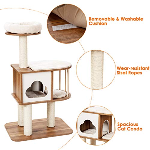 Tangkula Modern Wood Cat Tree, 46 Inches Cat Tower with Scratching Posts A163