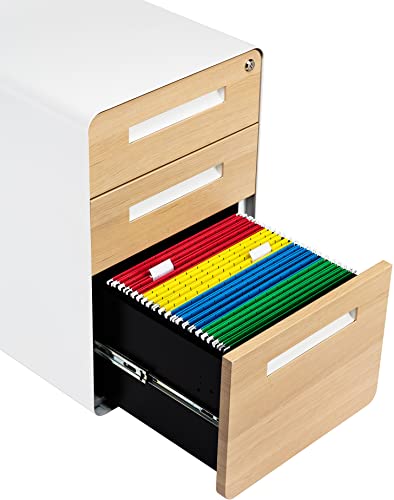 Laura Davidson Furniture Stockpile 3 Drawer Locking File Cabinet, White/Orange N581