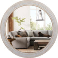 32" Round Mirrors for Wall Decor Wooden Decorative Mirrors, Farmhouse Circle Mirror for Bathroom Rustic Distressed Hanging Mirror for Living Room, Foyer, Entryway