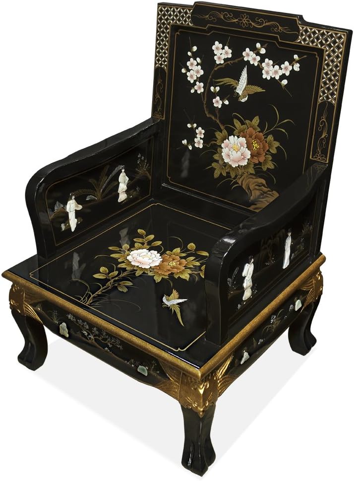 ChinaFurnitureOnline Wooden Asian Arm Chair Black Lacquer Chinoiserie D950496