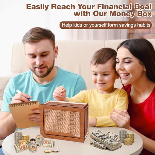 Cash Vault Wooden Savings Box with Money Target and Numbers Z10961