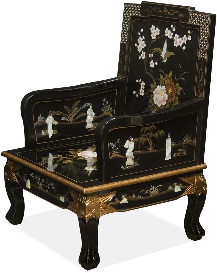 ChinaFurnitureOnline Wooden Asian Arm Chair Black Lacquer Chinoiserie D950496