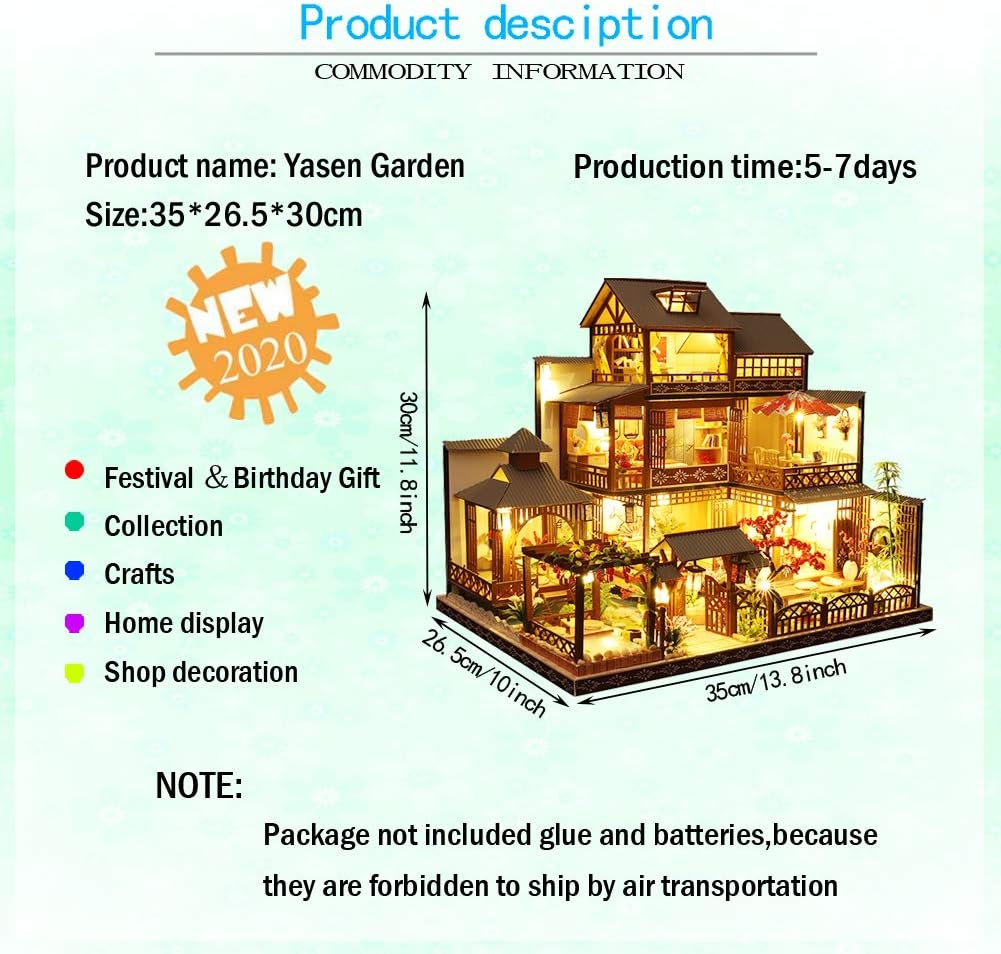 WYD Japanese-Style Wooden Dollhouse Kit with LED Light V95505