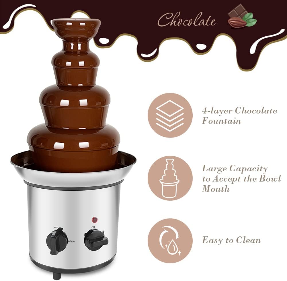 4 Tier Chocolate Fondue Fountain Electric Stainless Warmer H1607