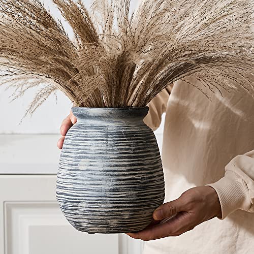 SIDUCAL Rustic Farmhouse Ceramic Flower Vase, 9.5 Inch, White X38879