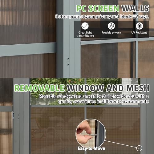 EROMMY 10' x 16' Wall Mounted Sunroom Gazebo with Aluminum Frame and Polycarbonate Roof S765