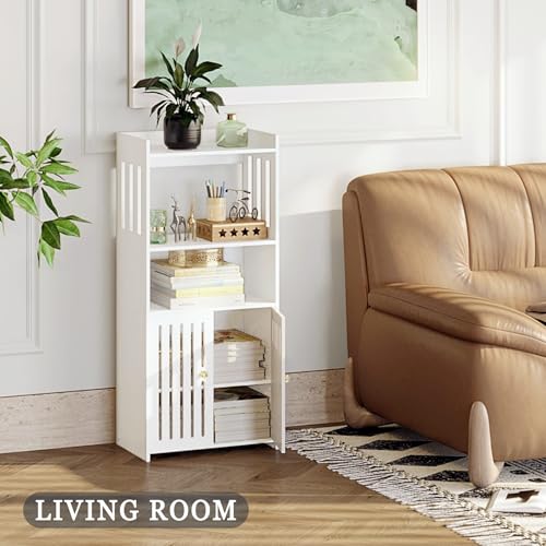 Bathroom Storage Cabinet 4-Tier Freestanding Organizer with Door, White V992