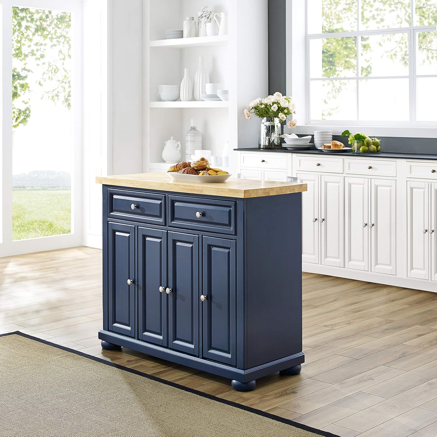 Crosley Furniture Madison Kitchen Island with Butcher Block Top, Navy P658070