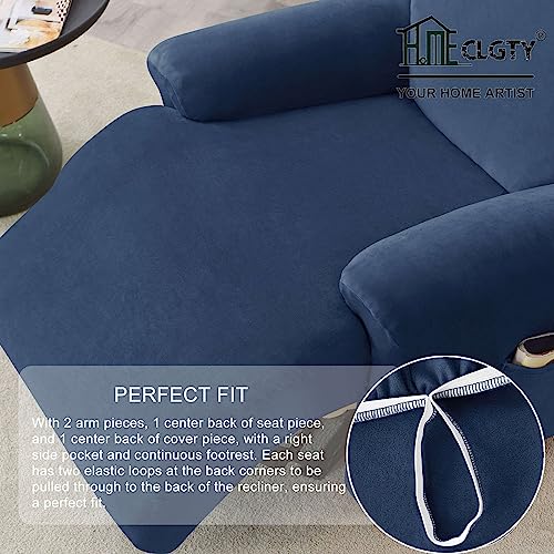 Stretch Recliner Couch Covers 4 Seat, Soft Velvet Slipcover with Pocket, Royal Blue C71228