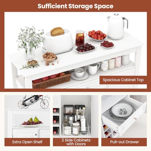 Giantex Bar Cabinet with Storage, 12-Bottle Wine Rack, 2 Doors & Drawer, White B390619