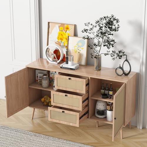 Rattan Sideboard Buffet Cabinet with 2 Doors and 3 Drawers A392923