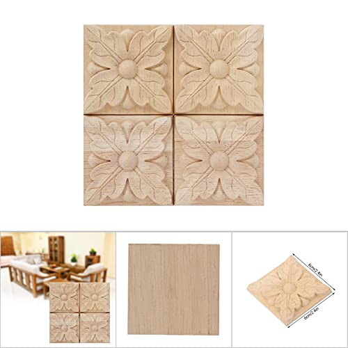 Jerliflyer 4pcs Square Wood Appliques for Furniture Cabinet Doors Y1195