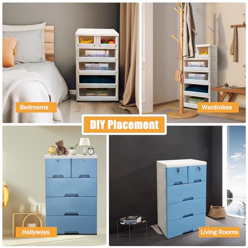 5 Tier Dresser Storage Cabinet with 6 Drawers, Wheels & Locks, Pink O181096