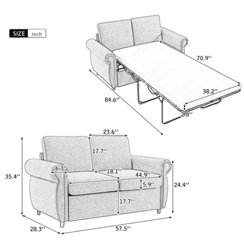 Pull Out Sofa Bed Couch with Twin Memory Foam Mattress, Gray S15049