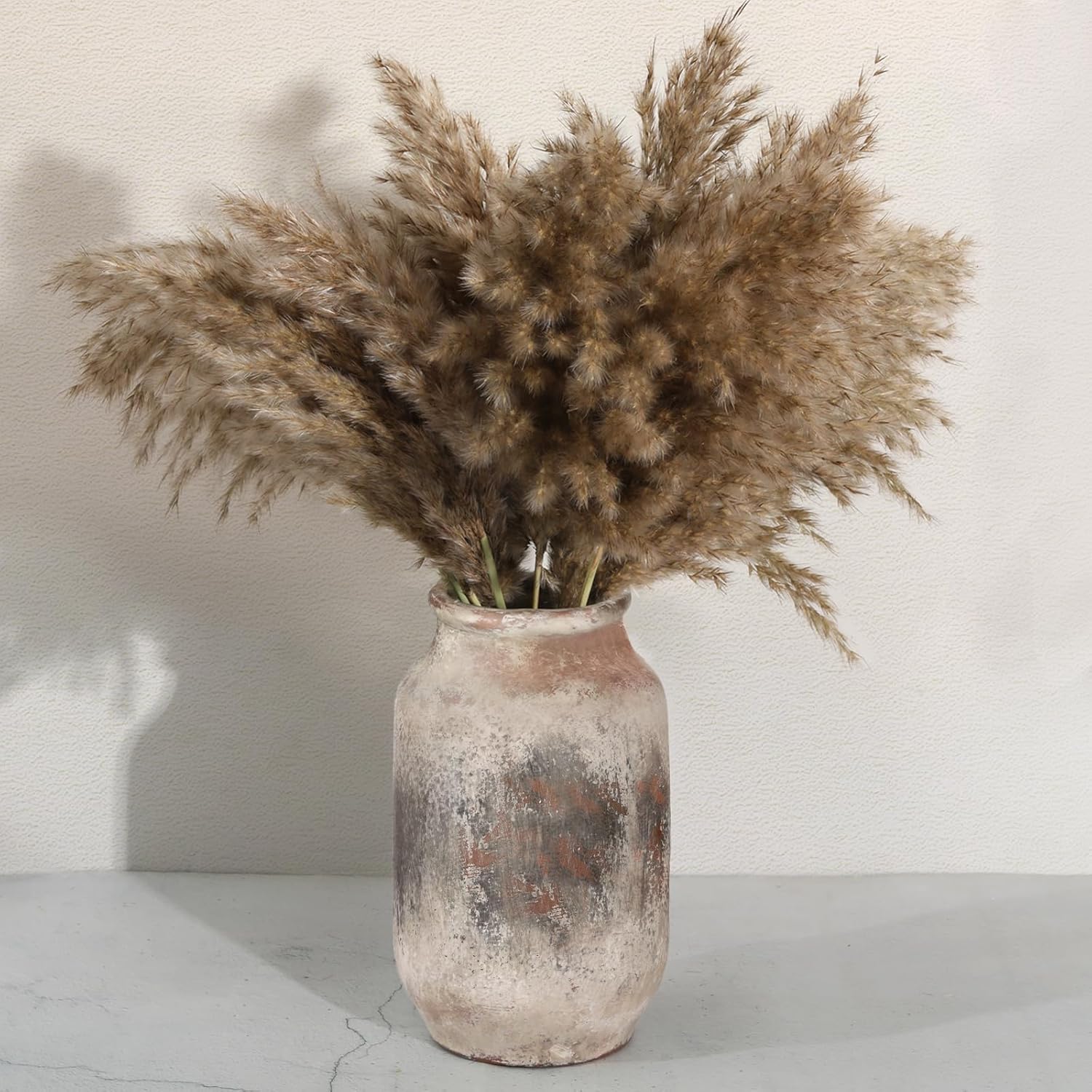 Rustic Ceramic Flower Vase Whitewashed Terracotta Floor Decor W500366