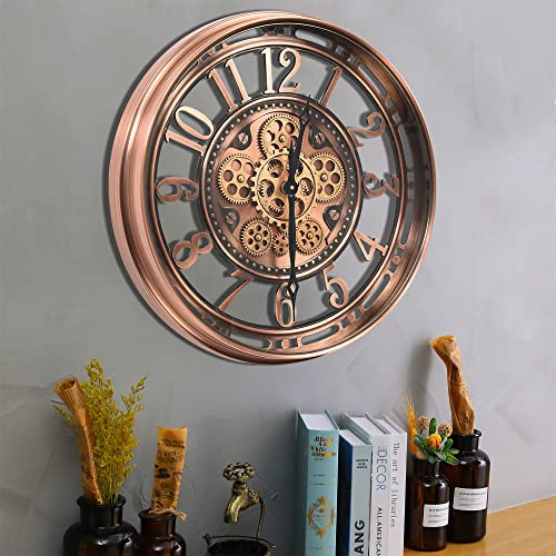 Moving Gear Wall Clock for Modern Farmhouse Living Room Decor, Copper 21 Inch T78796