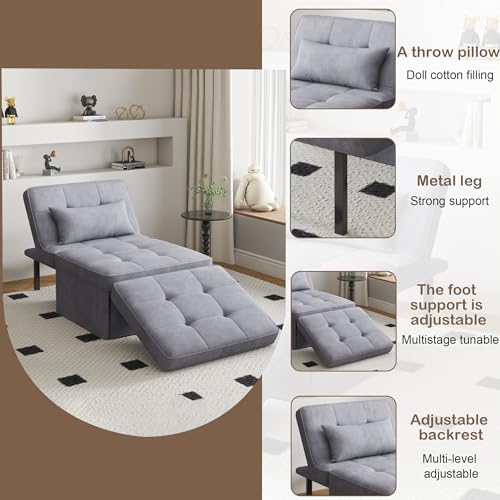 Sofa Bed 4 in 1 Folding Ottoman Couch with Adjustable Backrest, Gray R56224
