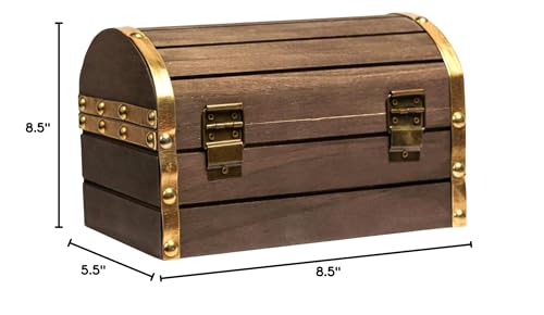 Wood and Leather Treasure Chest Jewelry Box with Latch, Vintage Handmade, Darker Brown and Gold O1543