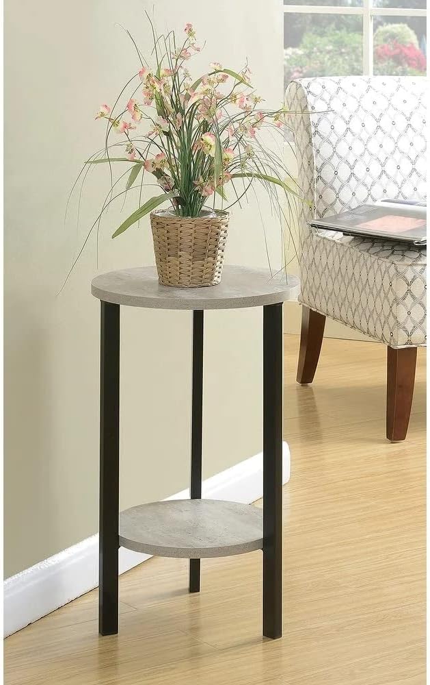 Modern Chic 24" Tall Round Rustic Plant End Table with Faux Birch Top and Storage Shelf M3555