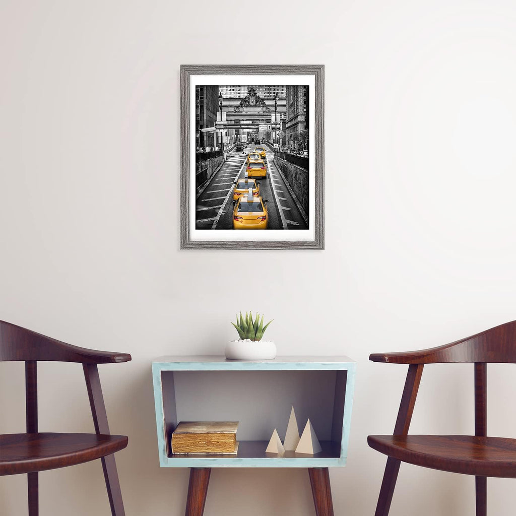 12x16 Rustic Solid Wood Picture Frame for 11x14 with Mat or 12x16 Without Mat, Gray Q341
