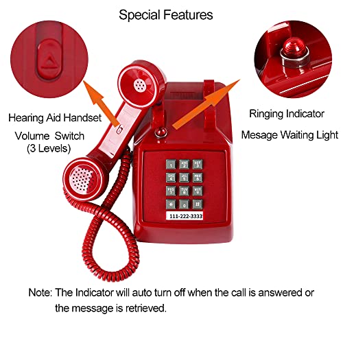 Traditional Red Landline Phone Retro Corded Desk Telephone L439