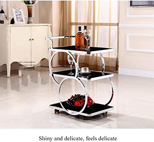 Bar Cart Rolling Kitchen Cart with Tempered Glass Wine Storage L16572