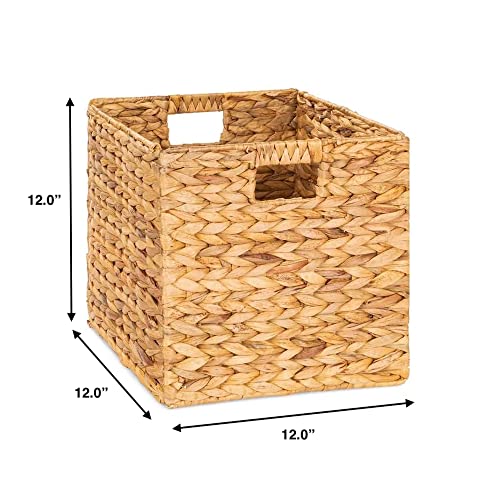 Water Hyacinth Storage Baskets 12x12in, Woven Square Baskets for Shelves, 4 Pack V5225