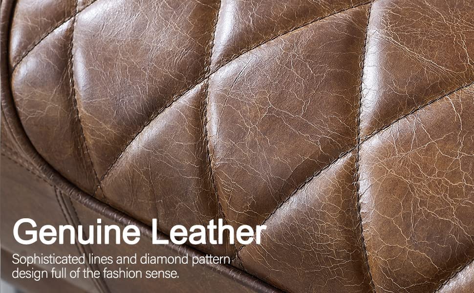 Volans Mid Century Modern Genuine Leather Accent Arm Chair, Lightbrown N2054
