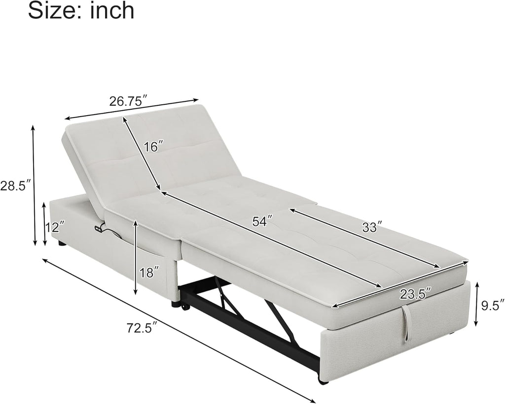 4-in-1 Convertible Sofa Bed with Adjustable Backrest and USB Port, White M282