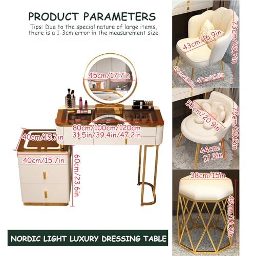 Vanity Mirror with Lights and Desk, Makeup Table Set with Stool D763