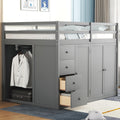 Full Size Loft Bed with Storage Space, Muti-Functional Wooden Loft Bed Frame with Built-in Wardrobes, Staircase, Cabinets and Drawers for Kids Teens Adults Bedroom, Space-Saving Design, Gray