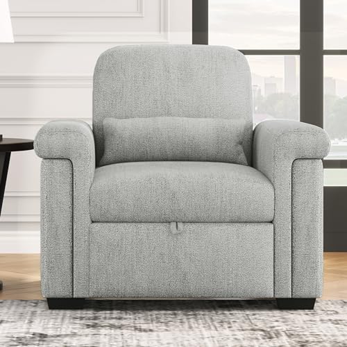 3 in 1 Convertible Single Sofa Bed with Pillow and Adjustable Backrest, Beige L94595